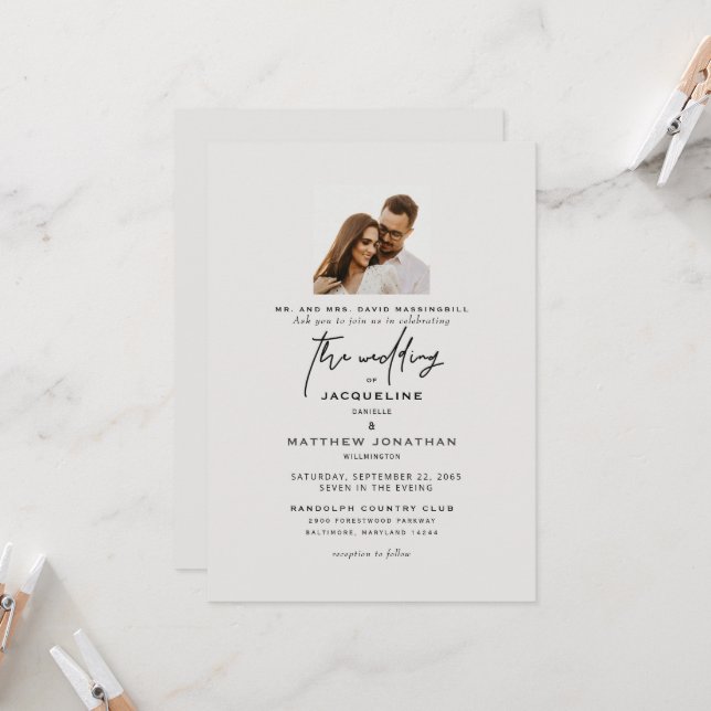 Modern Bridal Photo Wedding Invitation (Front/Back In Situ)