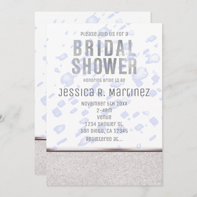 Modern Bridal Shower Blue Rain Invitations (Front/Back)