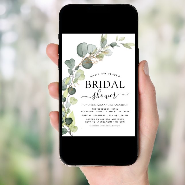Modern Bridal Shower Botanical Eucalyptus Boho Invitation (Front Digital)