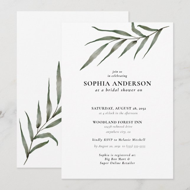 Modern Bridal Shower Botanical Eucalyptus Boho Invitation (Front/Back)