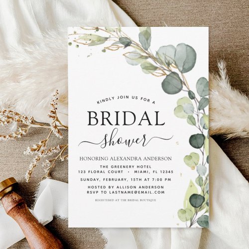Modern Bridal Shower Botanical Eucalyptus Boho Invitation