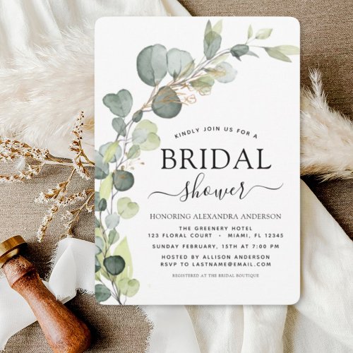 Modern Bridal Shower Botanical Eucalyptus Boho Invitation