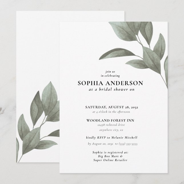 Modern Bridal Shower Botanical Eucalyptus Boho Invitation (Front/Back)