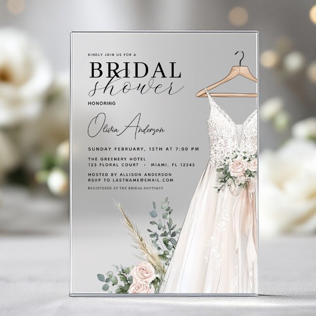 Modern Bridal Shower Botanical Eucalyptus Rustic Acrylic Invitations (Creator Uploaded)