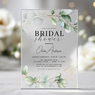 Modern Bridal Shower Botanical Eucalyptus Rustic Acrylic Invitations