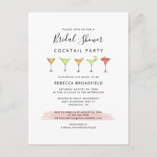 Modern Bridal Shower Cocktail Party Invitation Postcard