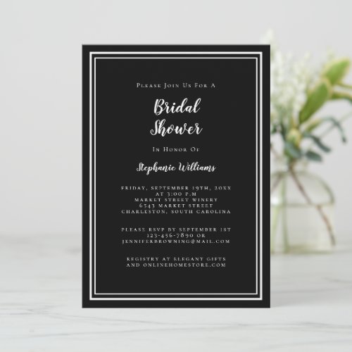 Modern Bridal Shower Elegant Chic Black White Invitation