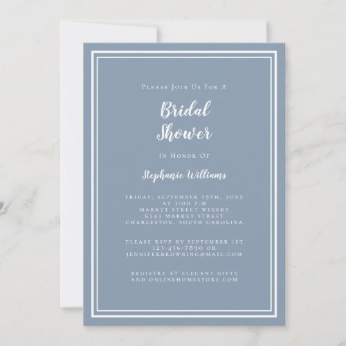 Modern Bridal Shower Elegant Chic Dusty Blue Invitation