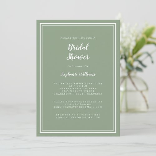 Modern Bridal Shower Elegant Chic Sage Green Invitation