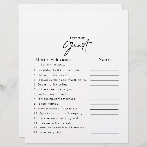 Modern Bridal Shower Find the Guest Game