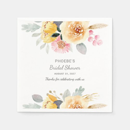 Modern Bridal Shower Floral Modern Botanical Napkins