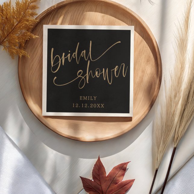 Modern Bridal Shower Gold Script & White Napkins (Creator Uploaded)