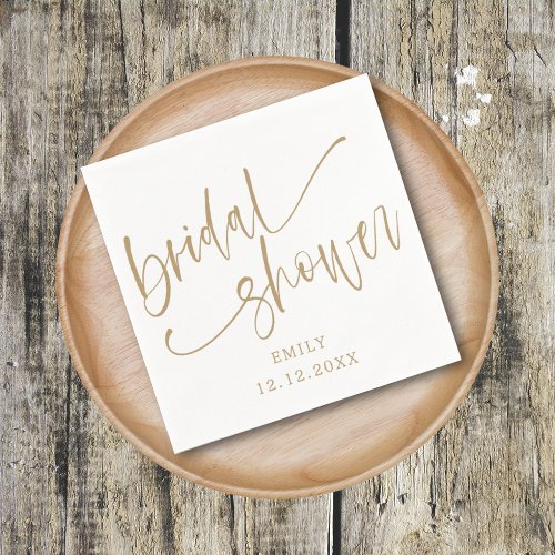 Modern Bridal Shower Gold Script  White Napkins