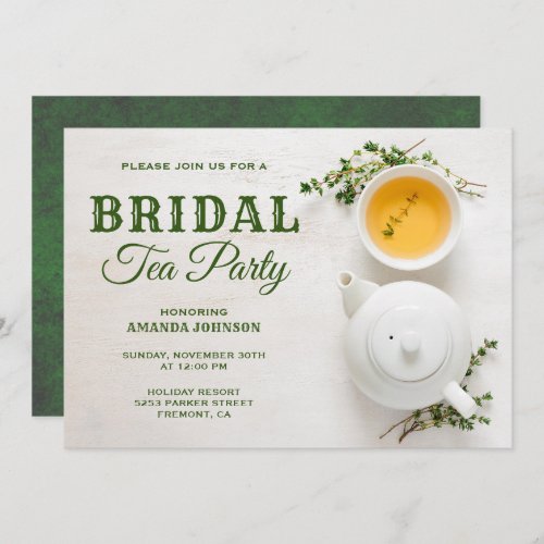 Modern Bridal Shower Green Tea Party Invitation