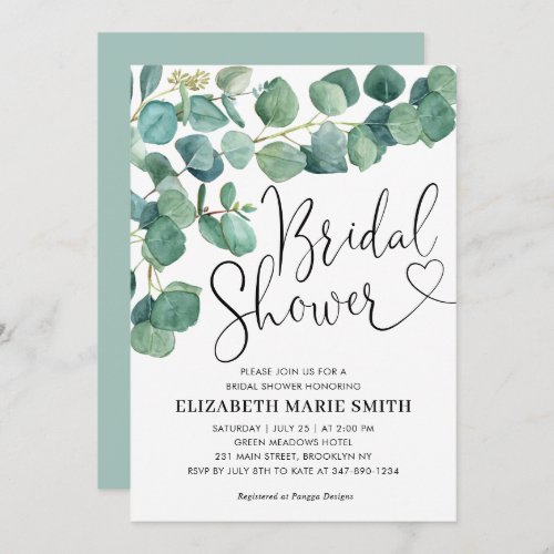 Modern Bridal Shower Greenery Eucalyptus Succulent Invitation