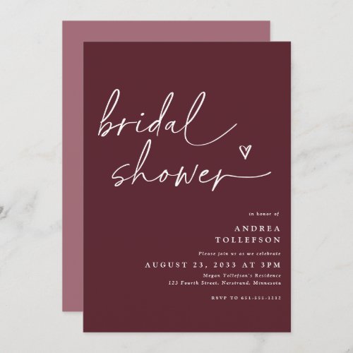 Modern Bridal Shower Invitation in Merlot Wine