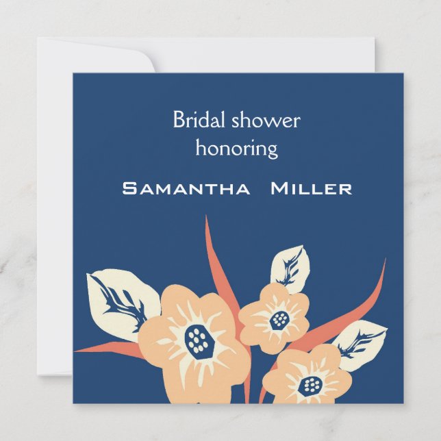Modern Bridal Shower Invitations::Navy Blue Invitation (Front)