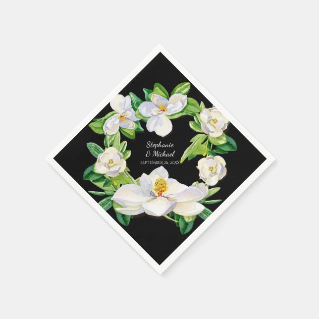 Modern Bridal Shower Magnolia Flowers Wreath Art Paper Napkins (Corner)