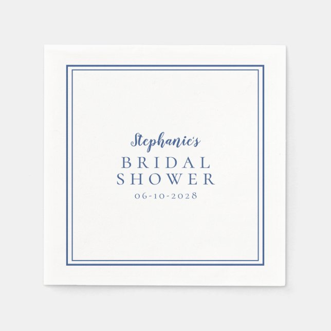 Modern Bridal Shower Navy Blue White Minimalistic Napkins (Front)