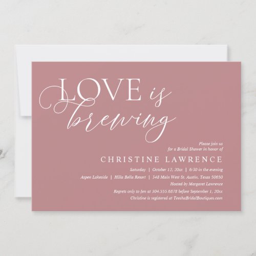 Modern Bridal Shower Party Love is Brewing Dusty Invitation