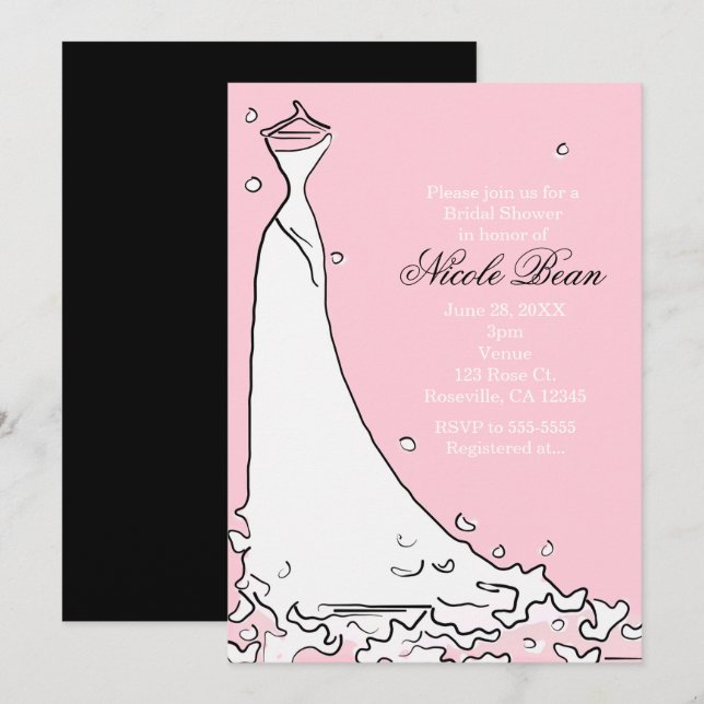 Modern Bridal Shower Pink & Black Chic Invitations (Front/Back)