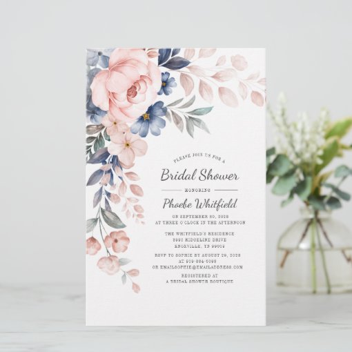 Modern Bridal Shower Pink Floral Invitation Card | Zazzle