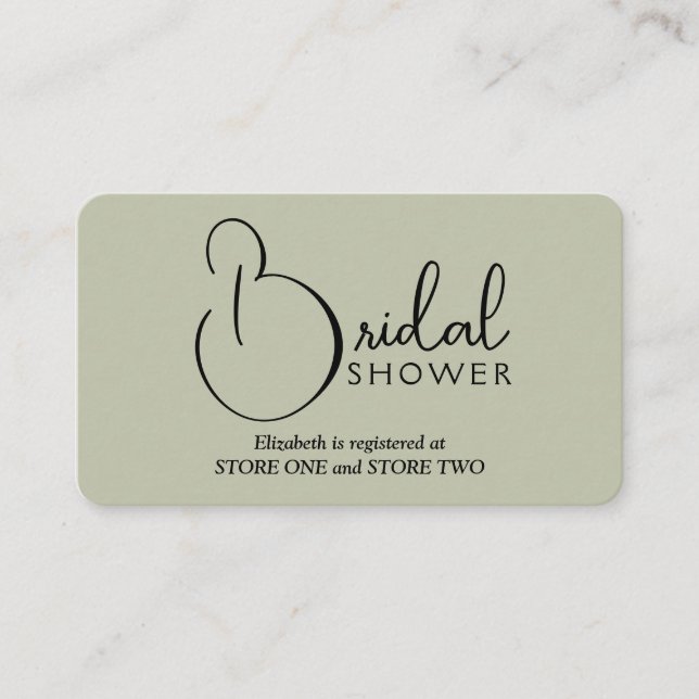 Modern Bridal Shower Registry Sage Green Enclosure Card (Front)
