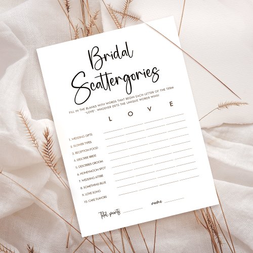 Modern Bridal Shower Scattergories Game Card