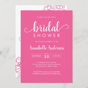 Modern Bridal Shower Script Floral Magenta Pink Invitation