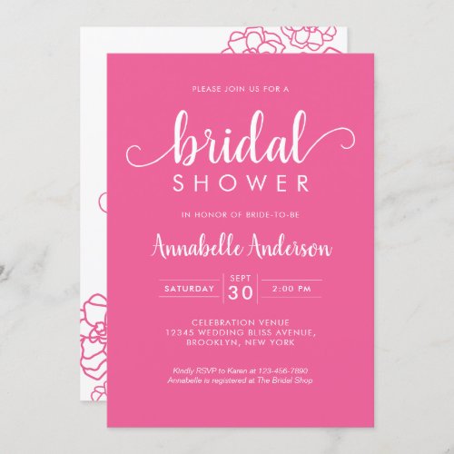 Modern Bridal Shower Script Floral Magenta Pink Invitation