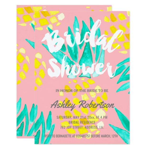 Modern Bridal Shower Spring Watercolor Pineapples Invitation