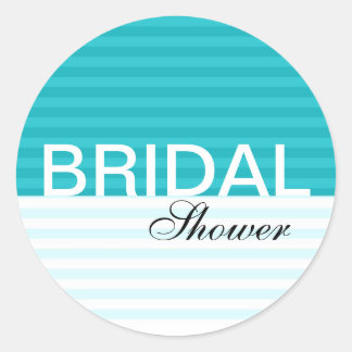 Modern Bridal Shower Stickers::Blue Stripes Classic Round Sticker