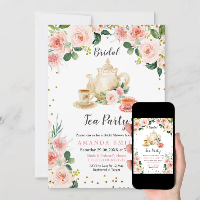 Modern Bridal Shower Tea Party Invitation | Zazzle