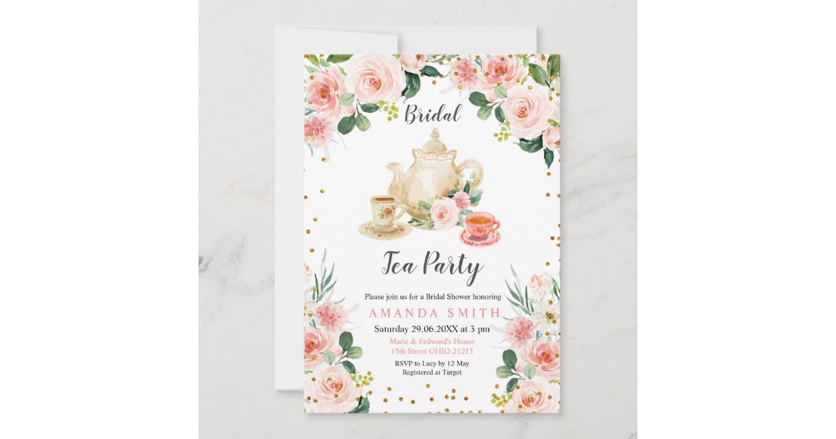 Modern Bridal Shower Tea Party Invitation | Zazzle