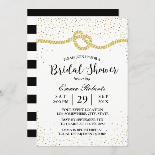 Modern Bridal Shower Tying the Knot Gold Confetti Invitation