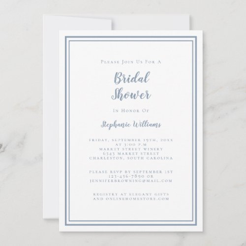 Modern Bridal Shower Wedding Elegant Dusty Blue Invitation