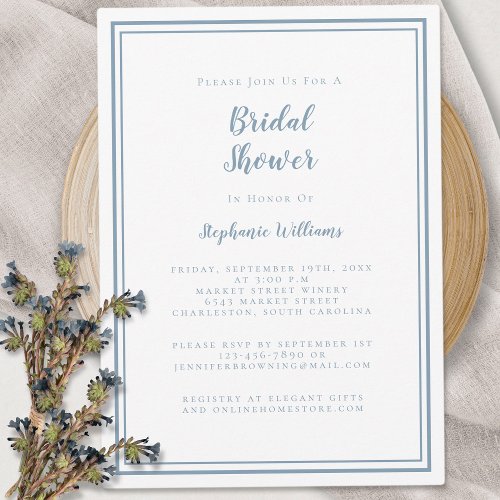 Modern Bridal Shower Wedding Elegant Dusty Blue Invitation