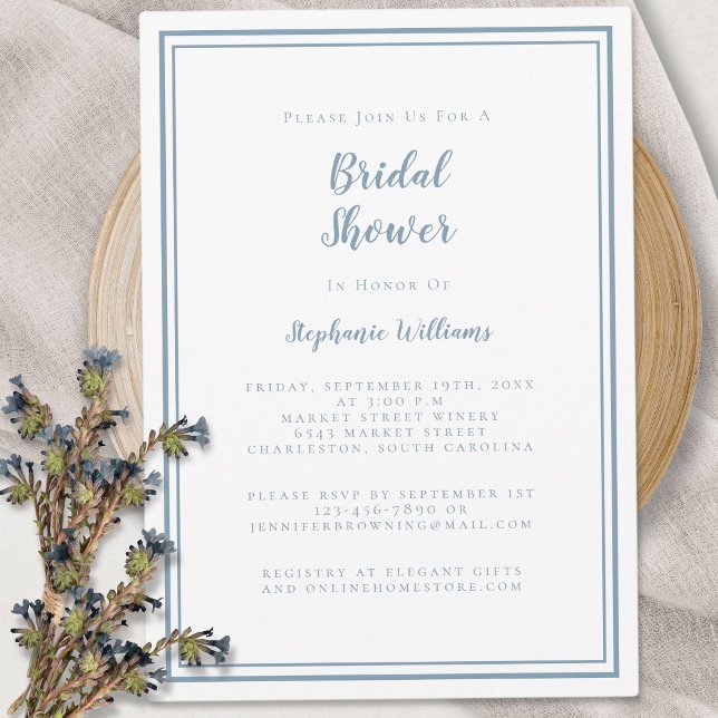 Modern Bridal Shower Wedding Elegant Dusty Blue Invitation (Creator Uploaded)