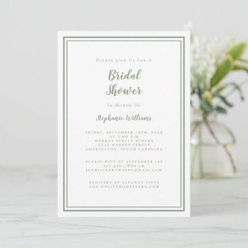 Modern Bridal Shower Wedding Elegant Sage Green Invitation