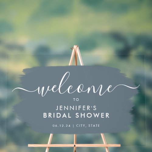 Modern Bridal Shower Welcome Dusty Blue Paint Acrylic Sign