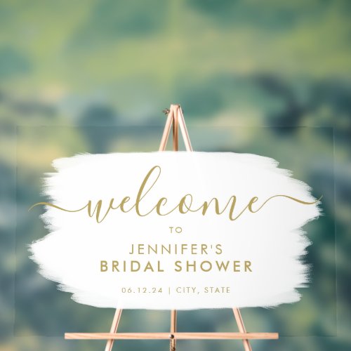 Modern Bridal Shower Welcome Gold White Paint Acrylic Sign