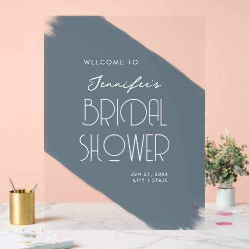 Modern Bridal Shower Welcome Paint Dusty Blue Acrylic Sign
