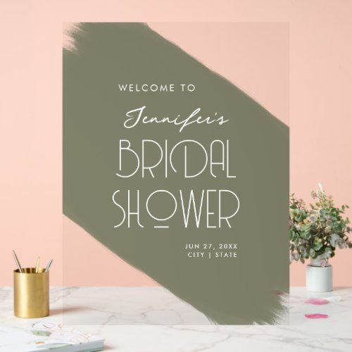Modern Bridal Shower Welcome Paint Sage Acrylic Sign