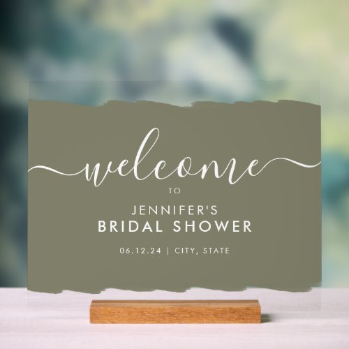 Modern Bridal Shower Welcome Paint Sage Acrylic Sign