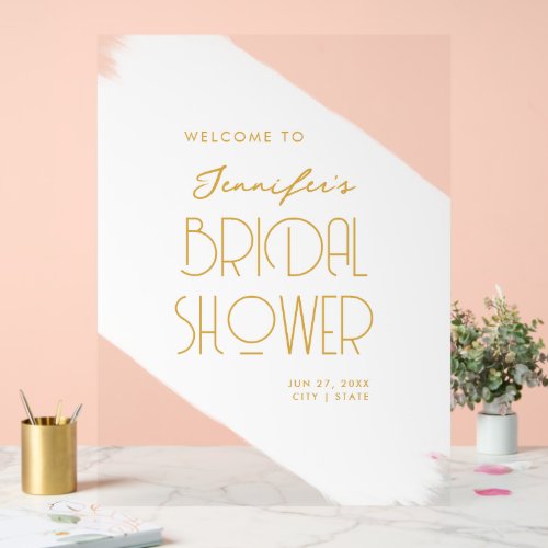 Modern Bridal Shower Welcome Paint White Gold  Acrylic Sign