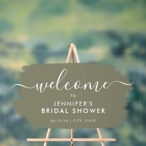 Modern Bridal Shower Welcome Sage Paint Acrylic Sign