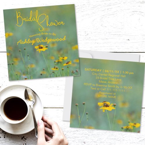 Modern Bridal Shower Yellow Wildflower Photograph Invitation