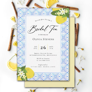 Modern Bridal Tea Lemons Portuguese Tiles Shower Invitation
