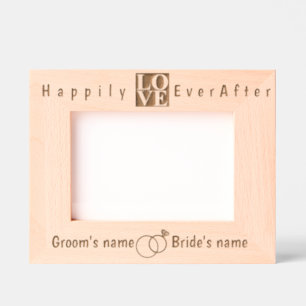 Modern Bride and Groom, Love and Wedding Rings Engraved Frames