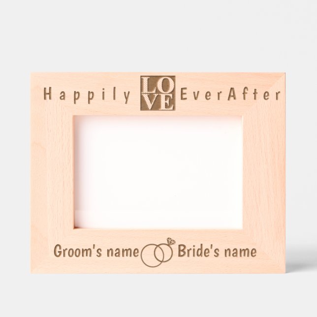 Modern Bride and Groom, Love and Wedding Rings Engraved Frames (Front)